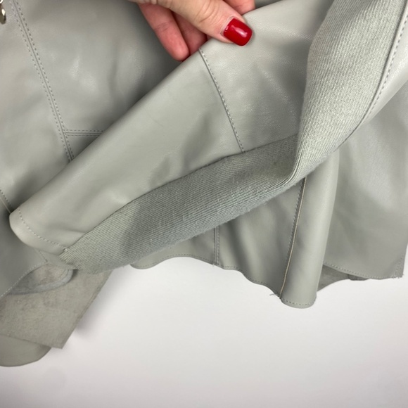 Bagatelle Faux Leather Drape-Front Jacket Grey Small biker - Picture 7 of 8